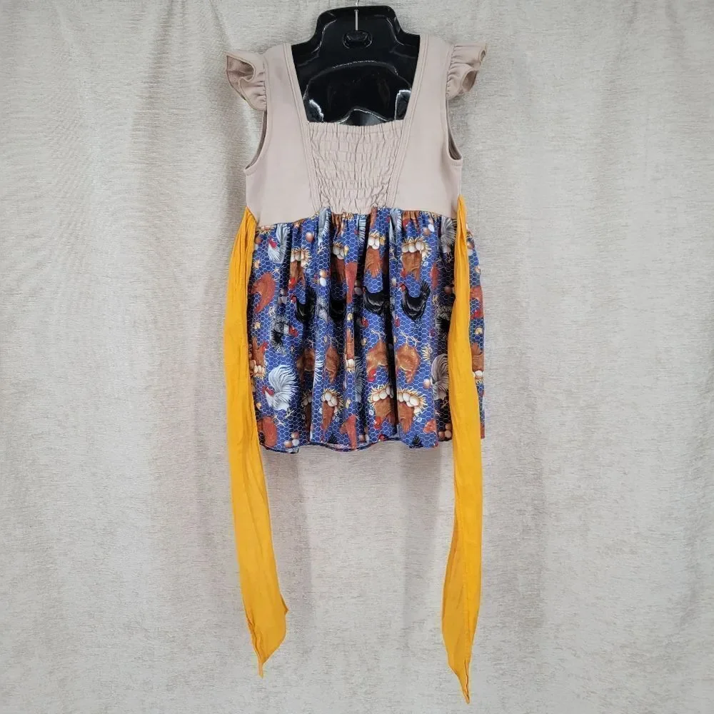 Ricrac & Ruffles Charming Chicken Print Kids Dress